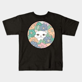 Colorful Flower Cat Kawaii - Funny Cats Kids T-Shirt